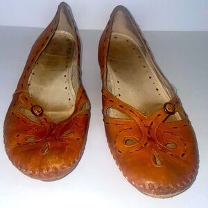 Pikolinos Mary Jane Shoes Cut Out Brandy Leather Wedge Size 41